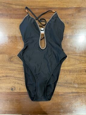 Shade & Shore Black One-Piece Swimsuit with White Contrast Stitching